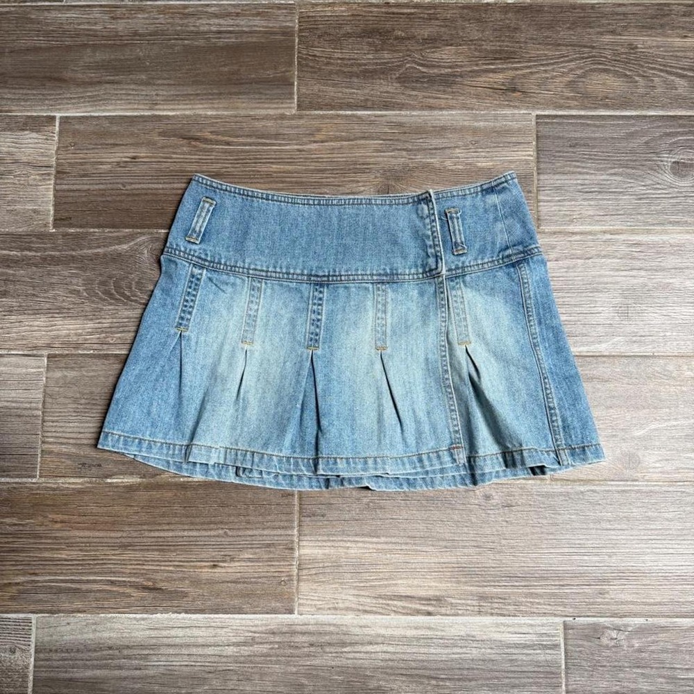 Vintage Y2K Polo Ralph Lauren blue denim mini skirt with pleats size 29